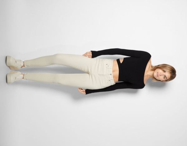 Beige Women's Bershka Super Skinny Twill Pants | yBXUnNCGckT