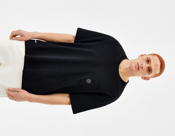 Black Men's Bershka Boxy-fit Short Sleeve T Shirts | SQAcXHQyLLn