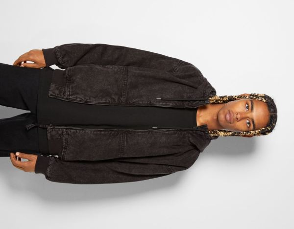 Black Men's Bershka Cotton With Hood Jackets | J88dFQaeYb4