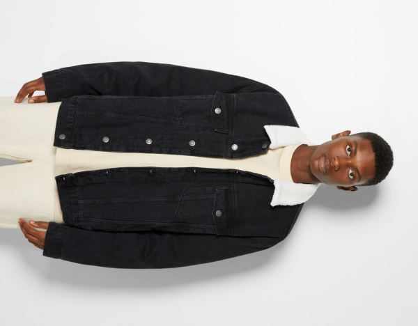 Black Men's Bershka Denim With Fleece Lining Jackets | lWvSzgzaxOX