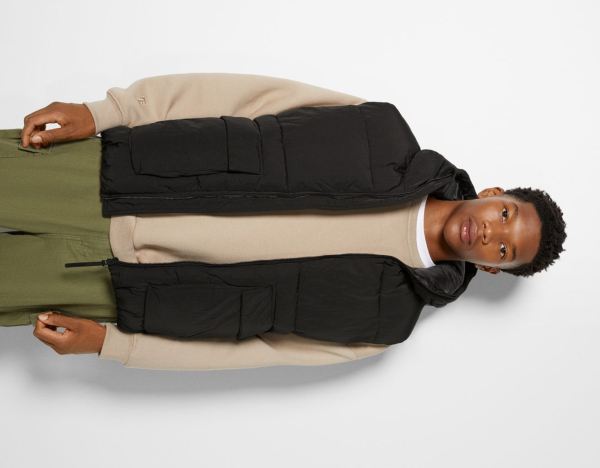 Black Men's Bershka Hooded Puffer Vest | 9Yxfs2XrjWj