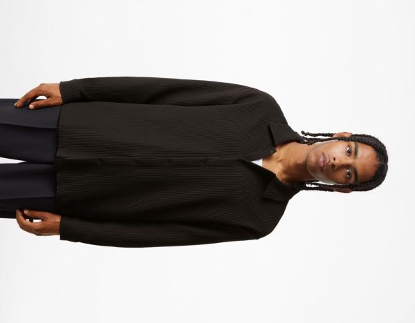 Black Men's Bershka Loose-fit Pleated Over With Long Sleeves Shirts | OqgVWi61TJQ