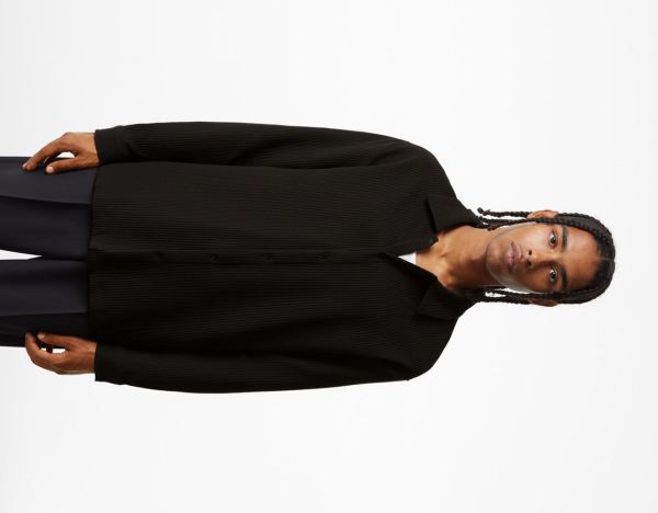 Black Men's Bershka Loose-fit Pleated Over With Long Sleeves Shirts | WJr3NjpnkUY