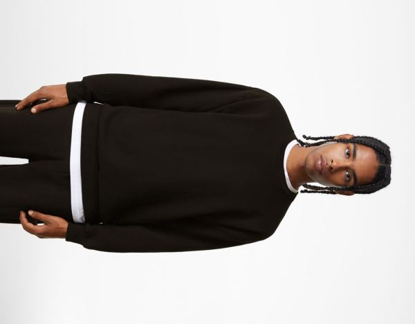 Black Men's Bershka Oversize Crew Neck Sweatshirt Tracksuits | GXm0smxMqIc