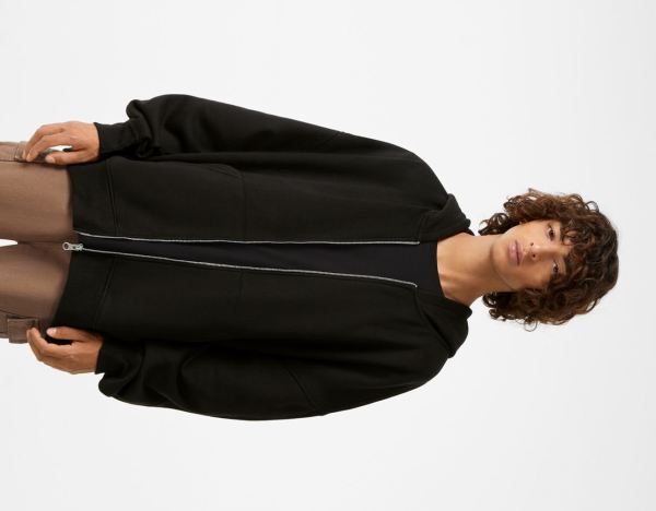 Black Men's Bershka Oversize Zippered Hoodie | vdKj7thB0MH