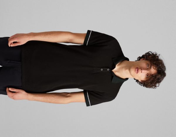 Black Men's Bershka Short Sleeve Piqué Polo Shirt T Shirts | GebTgfe0OOn