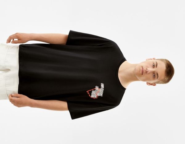 Black Men's Bershka Short Sleeve With Print T Shirts | DzDX4yTqJgy