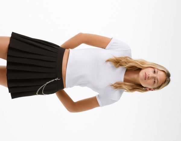 Black Women's Bershka Box Pleat Mini With Chain Skirts | glGp8aNIdPa