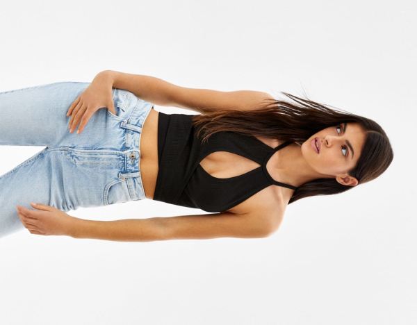 Black Women's Bershka Crossed With Straps Tops | eHIov1QzgP3