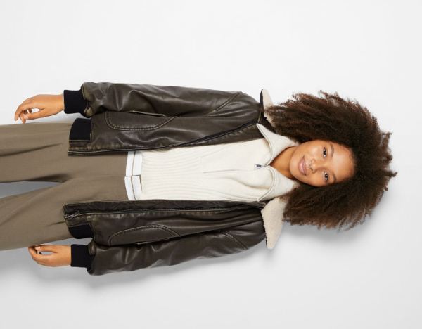 Black Women's Bershka Distressed Faux Leather Aviator Jackets | Z1wLqDimWZK