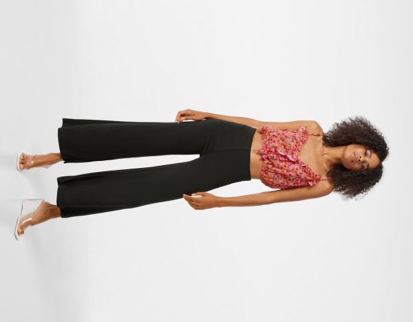 Black Women's Bershka Flowing Culottes Pants | 12Tln3DdkYA