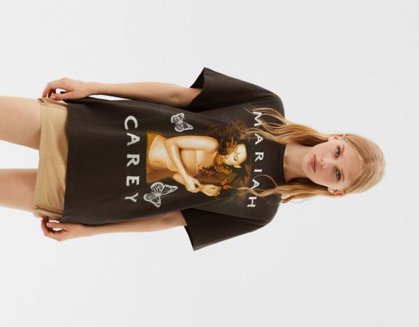 Black Women's Bershka Mariah Carey Short Sleeve T Shirts | 9AifcAnMlgQ