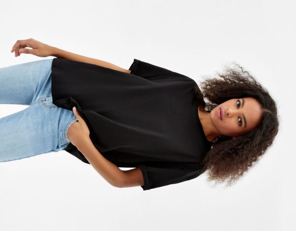 Black Women's Bershka Oversize Cotton Short Sleeve T Shirts | 6VSQTRCwI3W