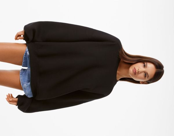 Black Women's Bershka Oversize Crew Neck Sweatshirts | pmOYZAclghH