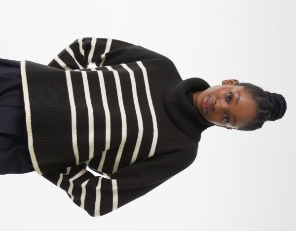 Black Women's Bershka Oversize Striped Sweater Knitwear | PyN7pIWsOlC