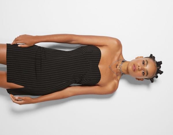 Black Women's Bershka Pinstripe Corset Dress | NZCiRYo91ci