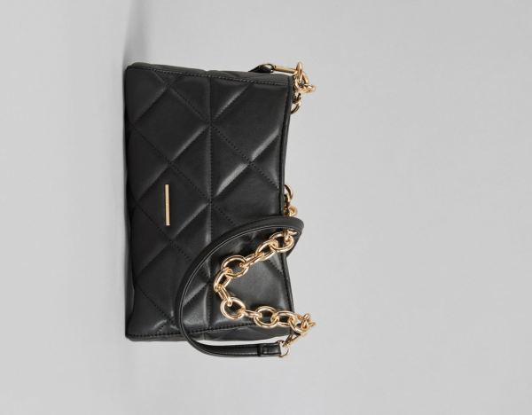 Black Women's Bershka Quilted Hand With Chunky Chain Handle Bags | JX7MErB77x9