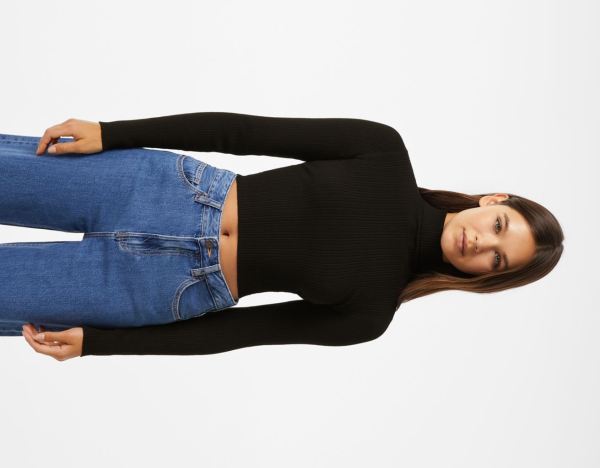 Black Women's Bershka Ribbed Mock Neck Sweater Sweaters | I4YfP4lzRpN