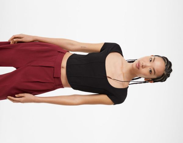 Black Women's Bershka Short Sleeve Corset Tops | BSNoQjtTv2l