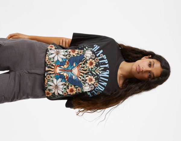 Black Women's Bershka Short Sleeve With Print T Shirts | L8tLEL3hRsB