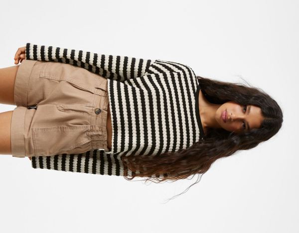 Black Women's Bershka Striped Rustic Sweater Sweaters | dCEohOVeNbh