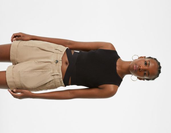 Black Women's Bershka Top With Crossover Straps Knitwear | wL1f4sKvey8