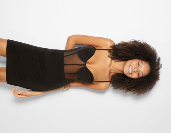 Black Women's Bershka Tulle Corset Mini Dress | 9OSCV34NlXY