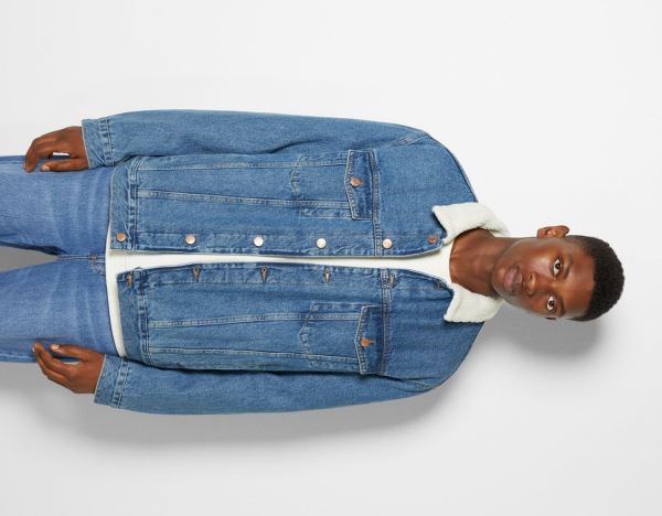 Blue Men's Bershka Denim With Fleece Lining Jackets | ZLNLwI7NwGK