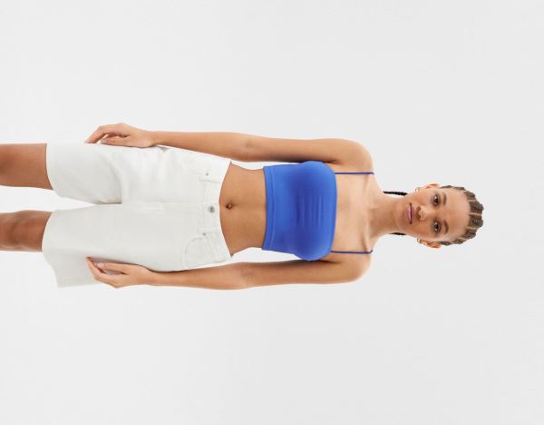 Blue Women's Bershka Cropped Tank Tops | aWq2EKJC9Gi