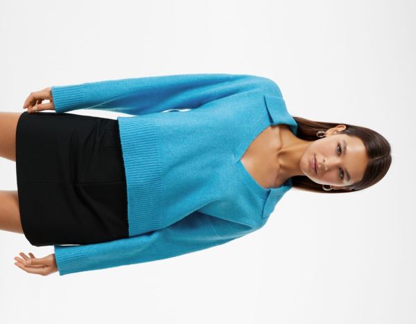 Blue Women's Bershka Sweater With Polo Collar Sweaters | K0OdX9V1OGQ