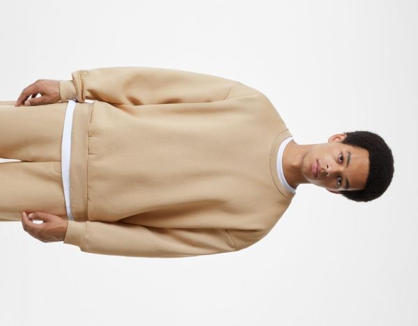 Brown Men's Bershka Oversize Crew Neck Sweatshirts | 4CvZwbaFH06