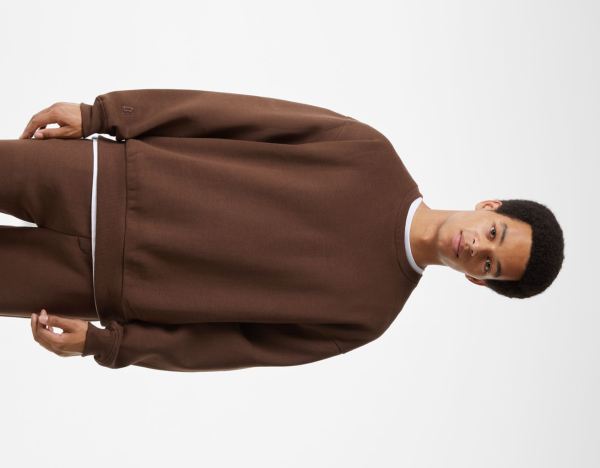 Brown Men's Bershka Oversize Crew Neck Sweatshirt Tracksuits | CvgsT4dbPyH