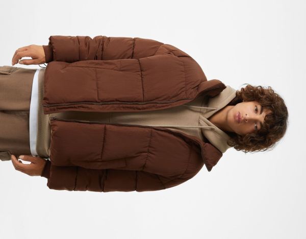 Brown Men's Bershka Oversize Puffer Down Jackets | 2GVDeud4m0t