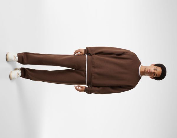 Brown Men's Bershka Sweatshirt And Sweatpants Set Tracksuits | p0Q3Jgobo1a