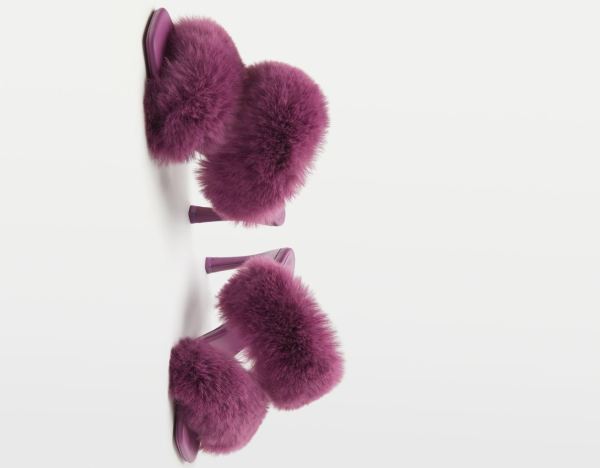 Burgundy Women's Bershka Faux Fur High-heel Sandals Suits | j58m3Gylkid