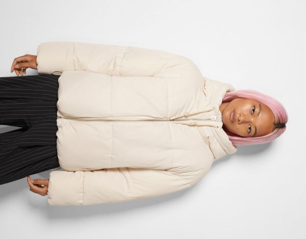 Cream Women's Bershka Oversize Hooded Puffer Jackets | To9IEwDrTis