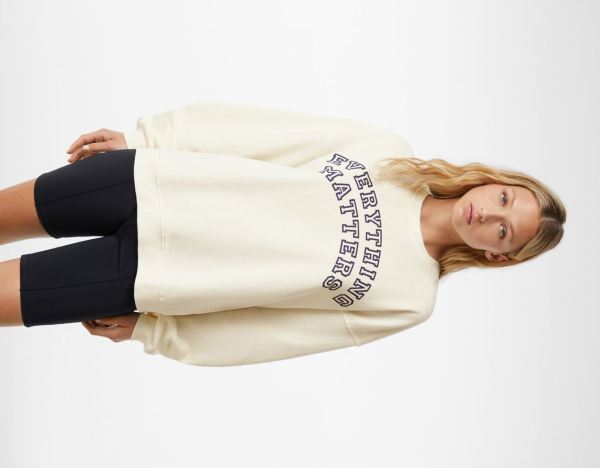 Cream Women's Bershka Oversize Printed Sweatshirts | oDJWaIeWmE9