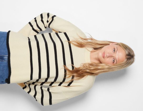 Cream Women's Bershka Oversize Striped Sweater Knitwear | 5JDVfrgzASc