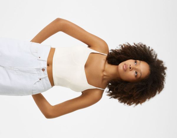 Cream Women's Bershka Strappy Satin Corset Tops | 9XSVgOE4Jiu