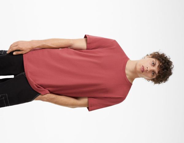 Dark Red Men's Bershka Regular-fit Short Sleeve T Shirts | UMPWBHsnICh