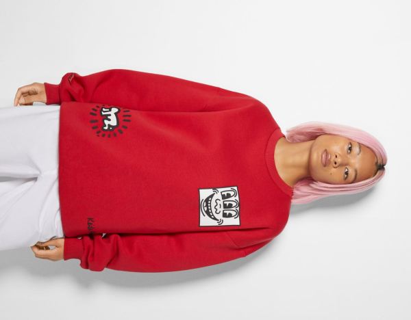 Dark Red Women's Bershka Crew Neck With Keith Haring Print Sweatshirts | yOhYTW6k38q