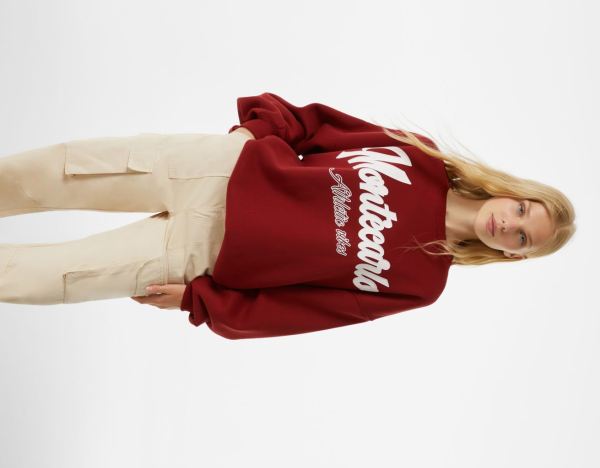 Dark Red Women's Bershka Oversize Printed Sweatshirts | FiBA7yrM3hQ