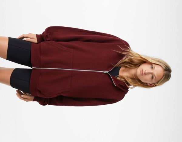 Dark Red Women's Bershka Oversize Zippered Hoodie | 6dNp9y7ksfR