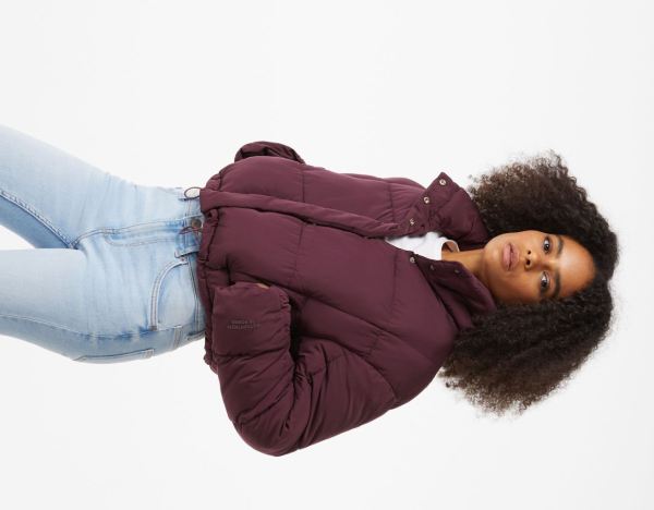 Dark Red Women's Bershka Short Puffer Jackets | knMlhVKOhAd