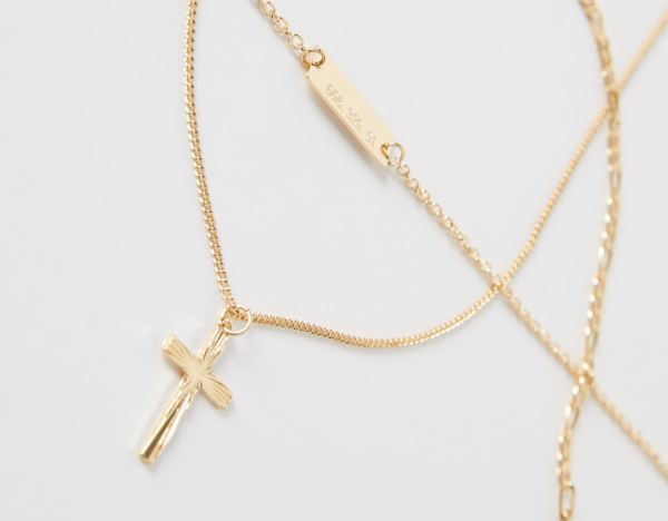 Gold Men's Bershka Necklace With Thin Crosses Jewelry | Y45buwFAong