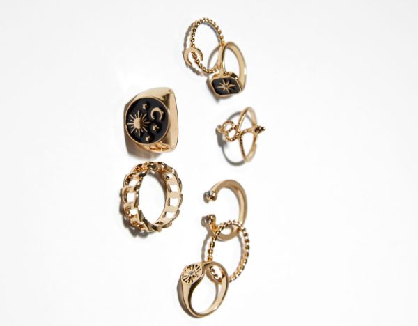 Gold Women's Bershka Set Of 8 Snake Rings Jewelry | IjNjOoJtXAK