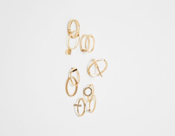 Gold Women's Bershka Set Of 9 Stackable Gold-colored Rings Jewelry | 7H3NLE26MMZ