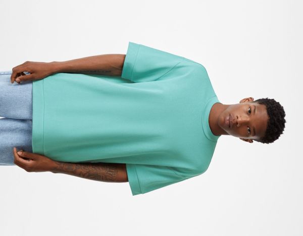 Green Men's Bershka Boxy-fit Short Sleeve T Shirts | oIuODF4to3v