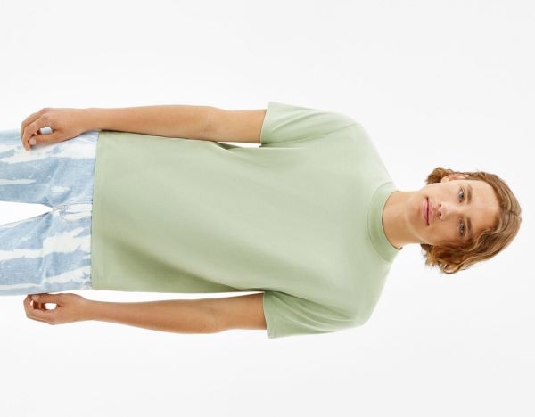 Green Men's Bershka Slim-fit Short Sleeve Mock Neck T Shirts | tdVPxiNGrCs