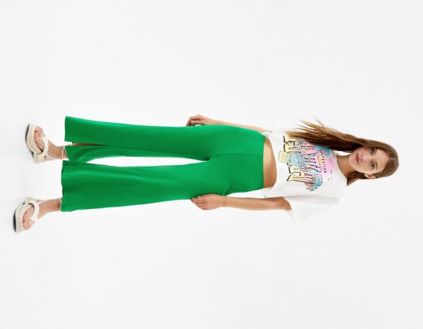 Green Women's Bershka Flowing Culottes Pants | 5CFiKnppsvn